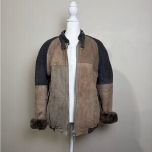 Vintage Suede Bomber Jacket - Size S